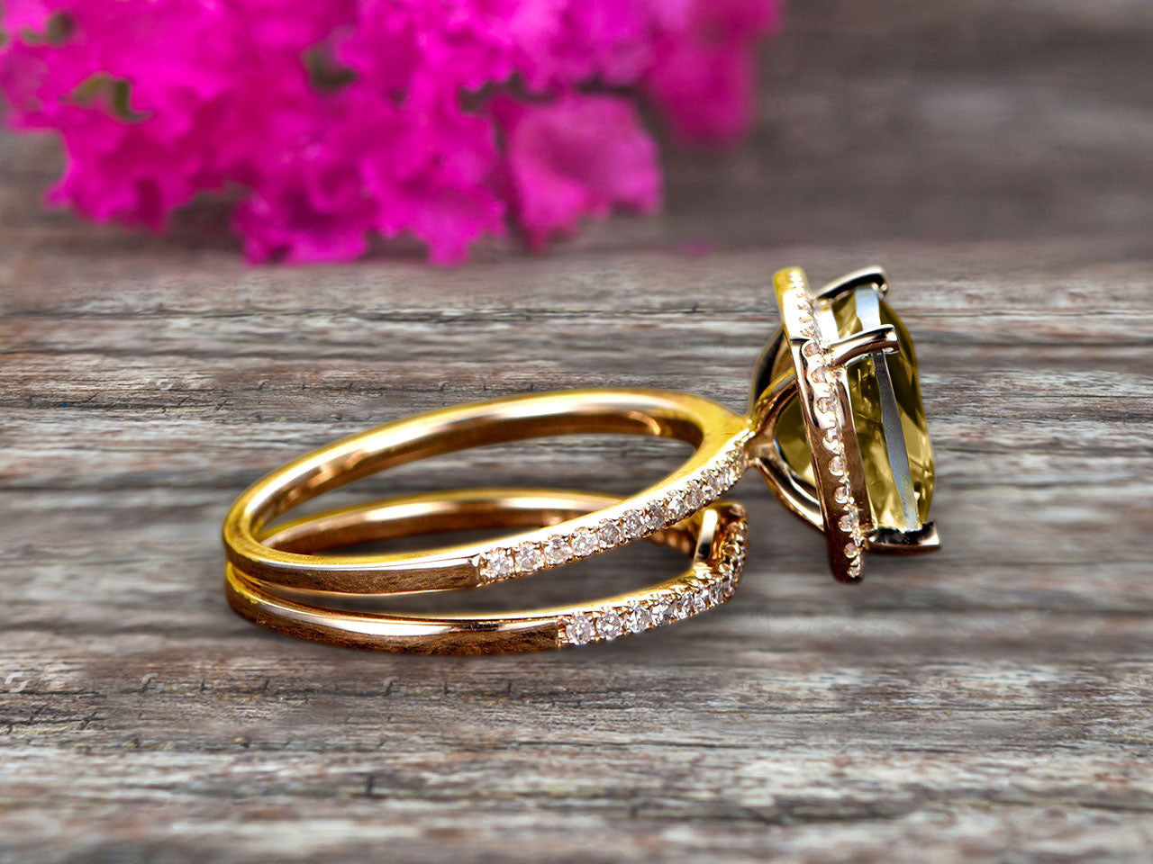 1.75 Carat Cushion Cut Champagne Moissanite Engagement Ring & Wedding Band Set in 10k Rose Gold Halo Design - Perfect for Proposals, Anniversaries, and Bridal Jewelry