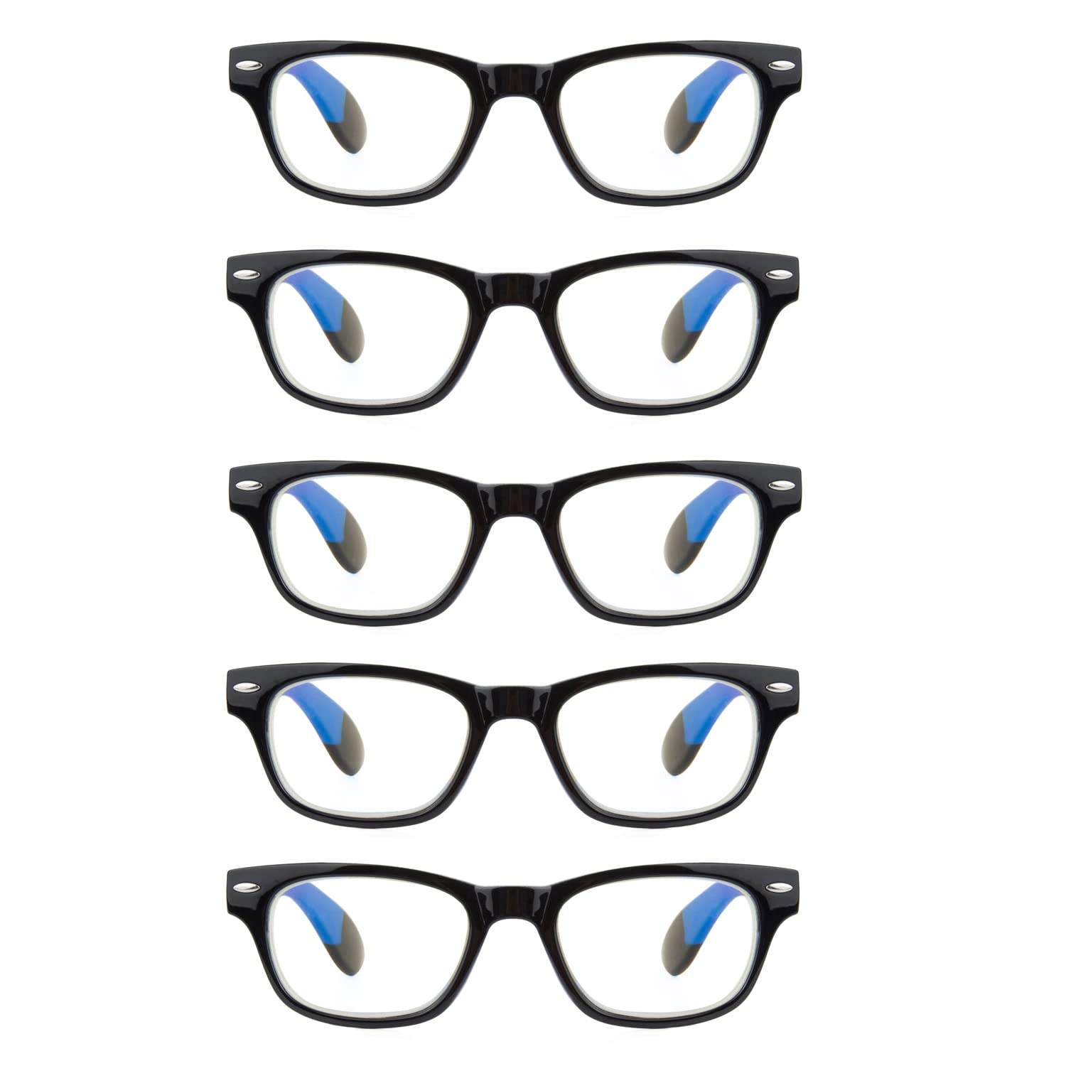 5 Pack Vintage Plastic Frame Blue Light Blocking Reading Glasses for Men & Women - Anti-Eye Strain Computer Glasses for Office, Gaming & Screen Time