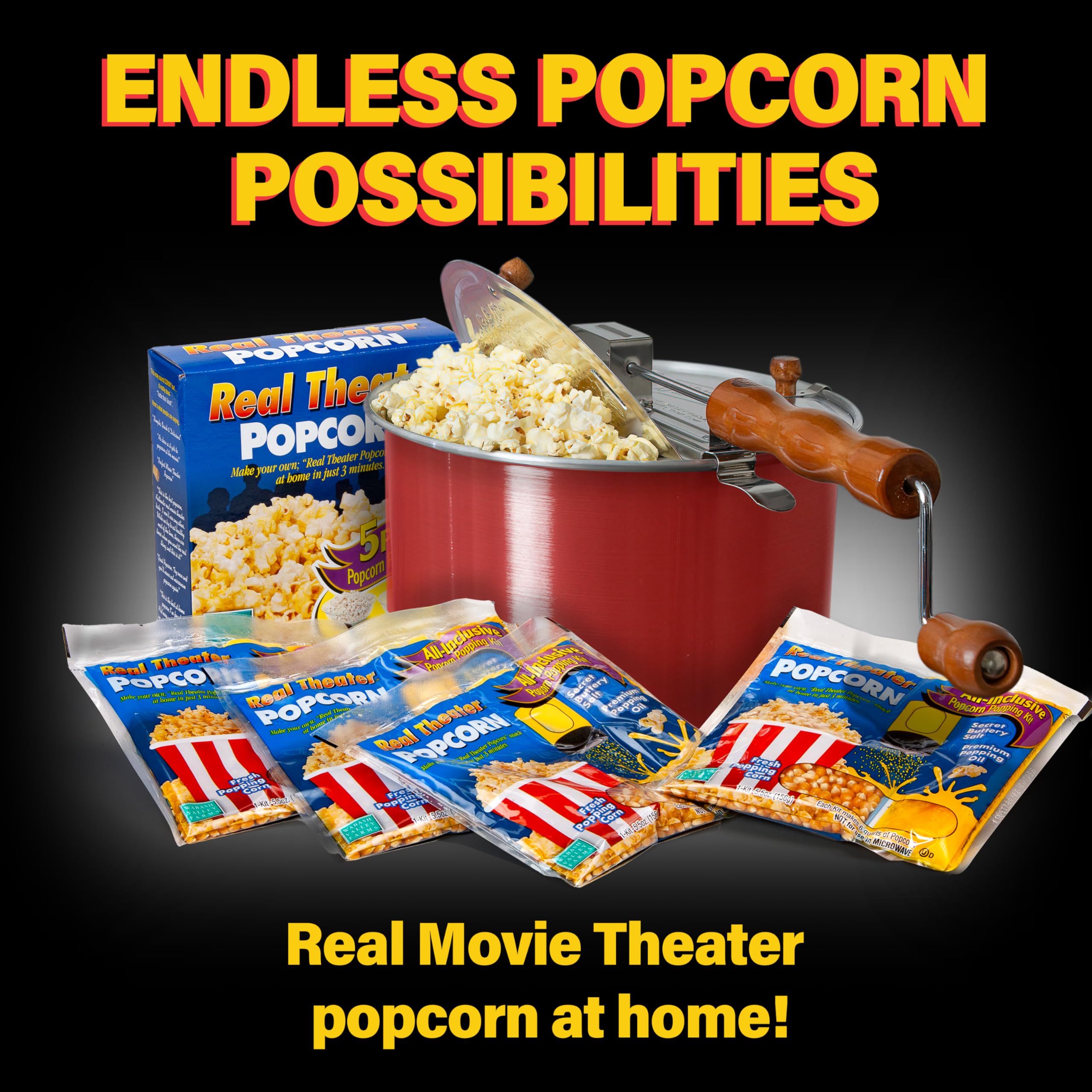 Premium Wabash Popcorn Poppers with Kernels - Durable Metal Gear, Vibrant Red - Perfect for Movie Nights, Parties, and Home Snacking