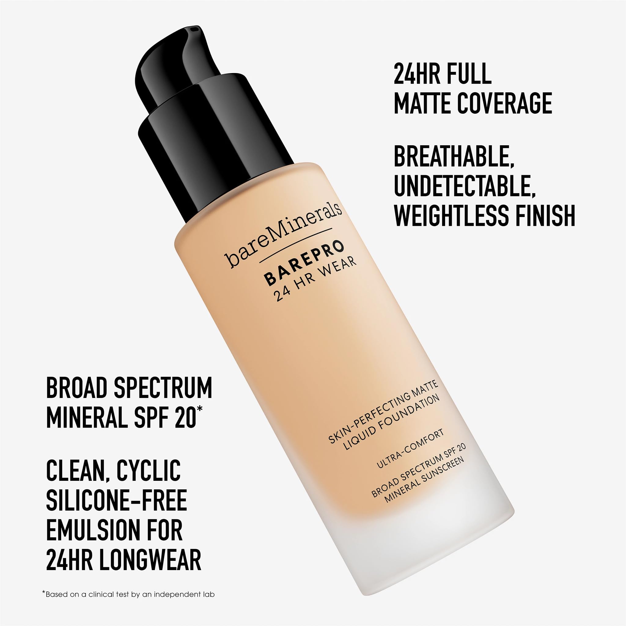 bareMinerals Barepro 24HR Wear Matte Liquid Foundation with SPF 20 | Full Coverage Mineral Makeup for Mature Skin | Oil-Free & Vegan Formula | Perfect for Daily Wear & Special Occasions