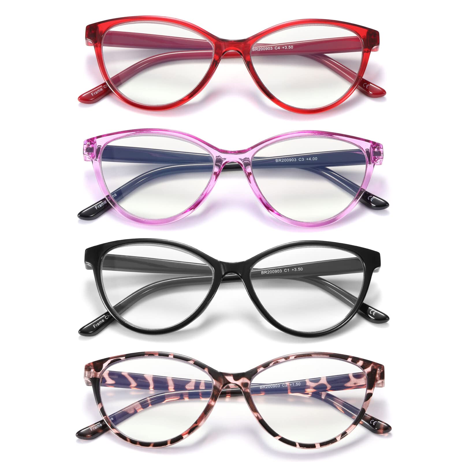 4 Pack Blue Light Blocking Reading Glasses for Women - Stylish Cat Eye Frame Computer Glasses with Anti-Glare & UV Protection (3.5 Magnification) - Perfect for Office Work, Screen Time and Night Reading