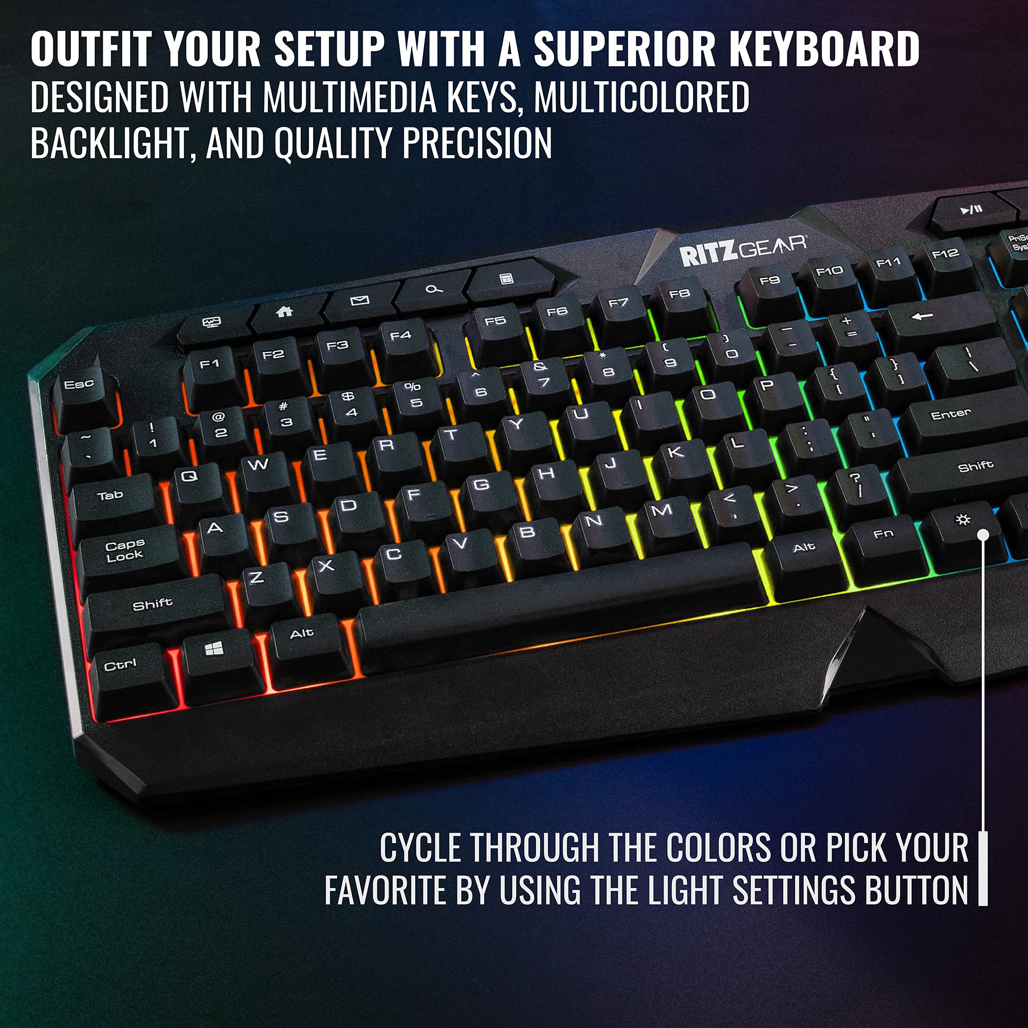 Ritz Gear RGB Gaming Kit - 4-in-1 LED Combo with Mechanical Keyboard, Precision Mouse, Large Mouse Pad & Noise-Canceling Headset | Perfect for PC Gaming, Streaming & Esports | Includes Bluetooth Adapter & 24 Acoustic Foam Panels for Ultimate Gaming Setup