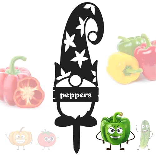 Rust-Resistant Metal Gnome Plant Markers - Large Garden Stakes for Vegetables, Herbs & Outdoor Plants - Durable Plant Tags for Peppers, Tomatoes & Gardening - Perfect Gift for Gardeners (Black) - Ideal for Backyard, Patio & Vegetable Garden Decor