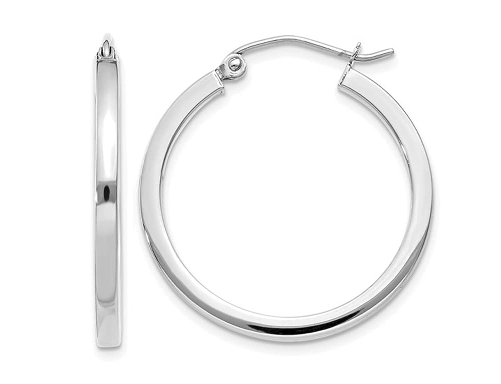 14K White Gold Small Hoop Earrings - 3/4 Inch (2.00mm) Dainty Everyday Studs for Women, Perfect for Work, Date Night & Gifts