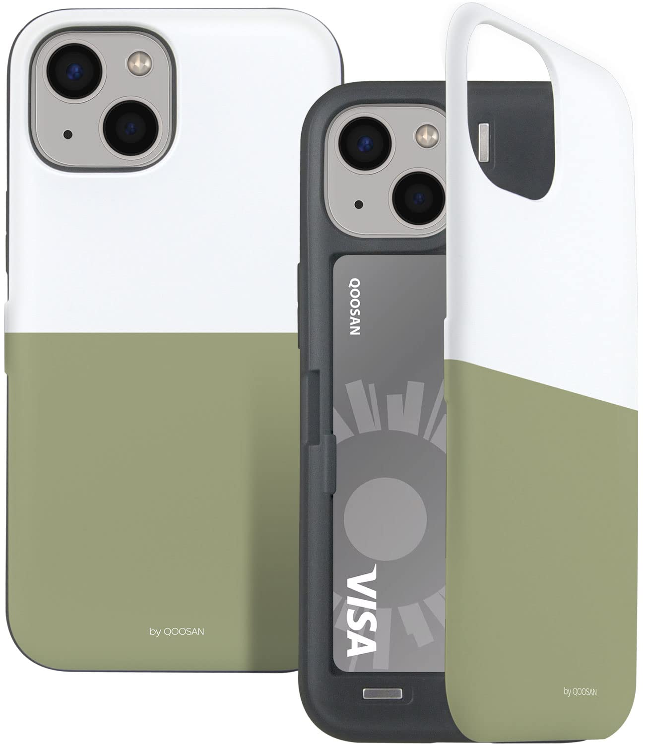 Qoosan Slim iPhone 13 Mini Case with Card Holder, Wallet & Mirror - Protective Phone Cover for iPhone 13 Mini 5.4 Inch (White) - Perfect for Everyday Use, Travel & Hands-Free Convenience