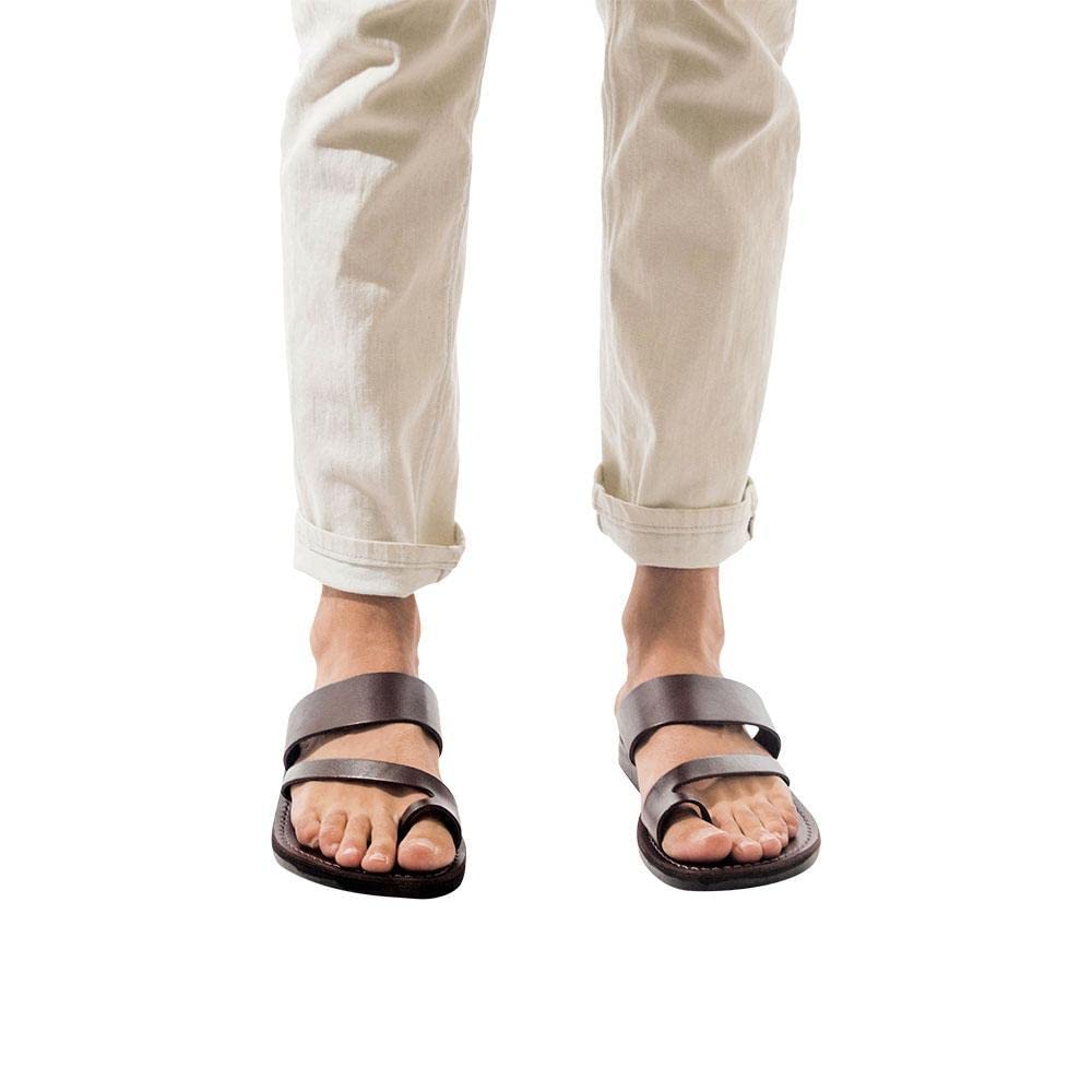 Zohar Men's Leather Toe Ring Sandals - Comfortable Bohemian Style Flip Flops for Beach, Pool, and Summer Outdoor Wear