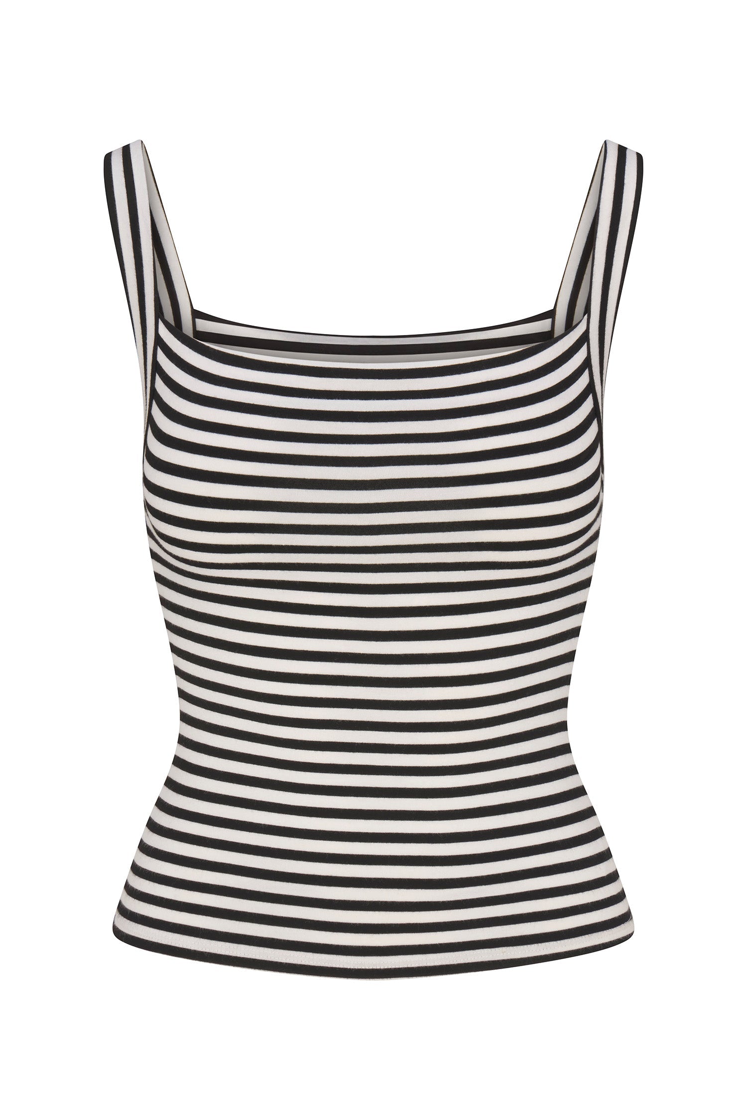 Square Neck Tank Top for Women - Black & White Striped Jersey Stretch Fit - Casual Summer Tops for Beach, Vacation & Everyday Wear