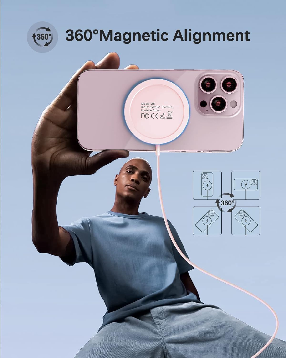 Fast Magnetic Wireless Charger for iPhone 16 Pro Max/16 Pro/16 Plus/16/15 Pro Max/15/14/13/12 Series & AirPods 3/2 - Dual Port Mag-Safe Charging Pad with LED Indicator - Perfect for Home, Office, and Travel Use