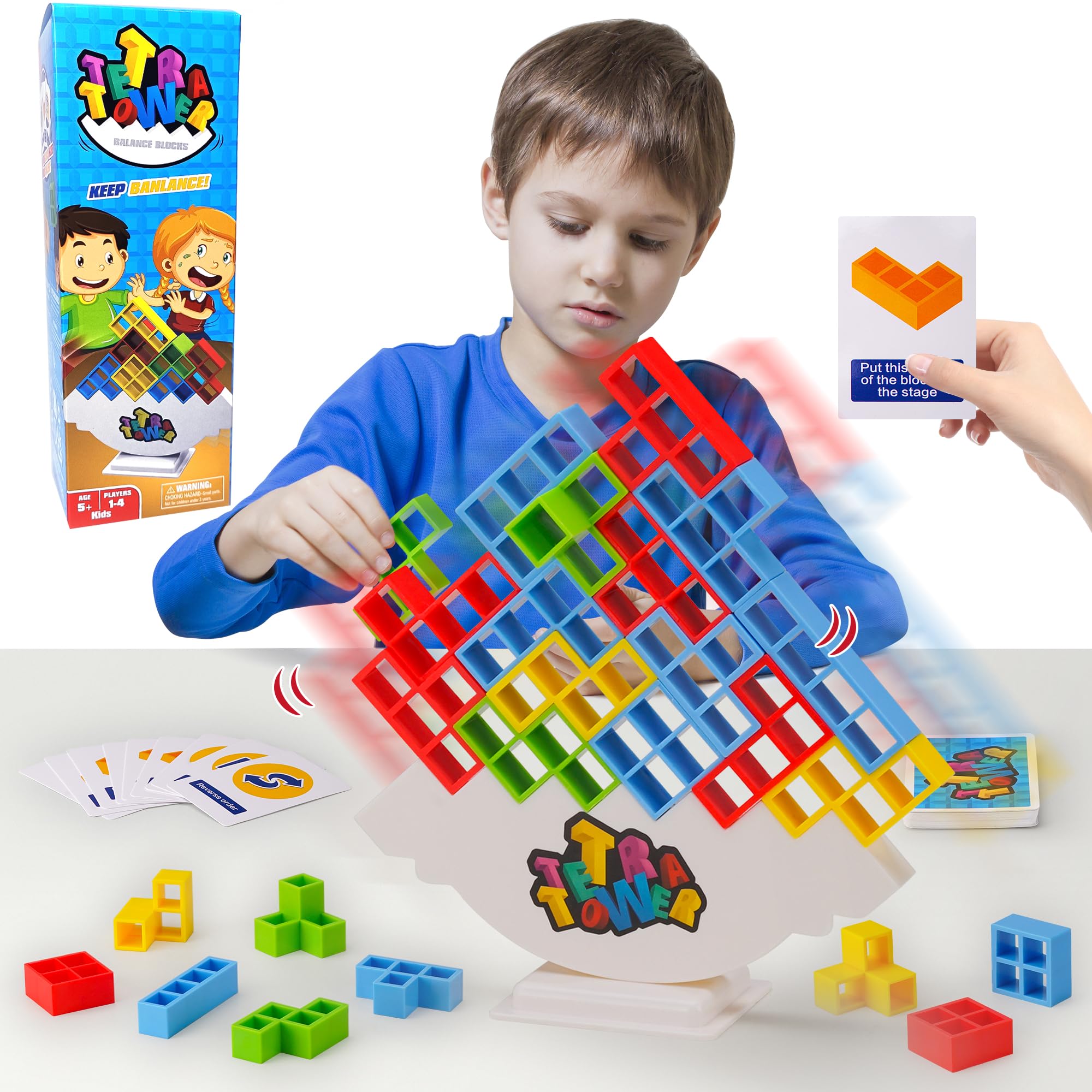 WOWNOVA 32PCS Tetra Tower Stacking Blocks - Fun Balance Building Game for Kids, Teens & Adults - Perfect for Family Game Night, Parties & Indoor Activities - STEM Learning Toy for All Ages