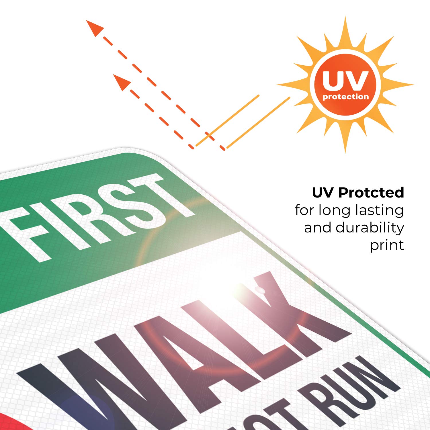 3M EGP Reflective Aluminum Safety Sign - 18x24 Inch 'Walk Don't Run' Pool Warning Sign | .080 Thick Fade-Resistant Metal | Indoor/Outdoor Use | Made in USA | Perfect for Swimming Pools, Water Parks & Public Areas
