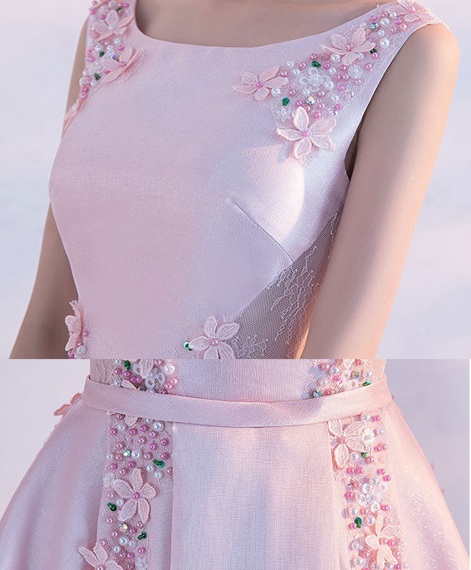 Elegant Pink Satin Lace Tea-Length Prom Dress | Formal Evening Gown for Homecoming, Quinceañera & Special Occasions