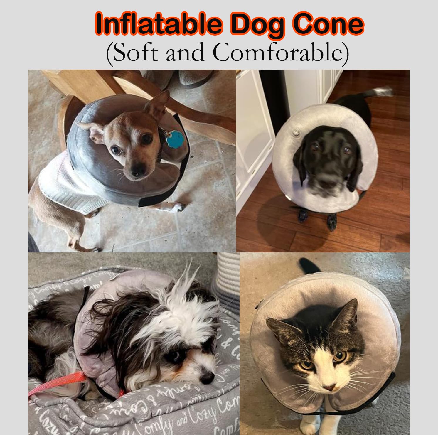Soft Inflatable Dog & Cat Cone Collar - Post-Surgery Recovery E-Collar Alternative for Pets, Comfortable & Adjustable (Small, Grey) | Perfect for Wound Protection & Stress-Free Healing After Spay/Neuter Surgery