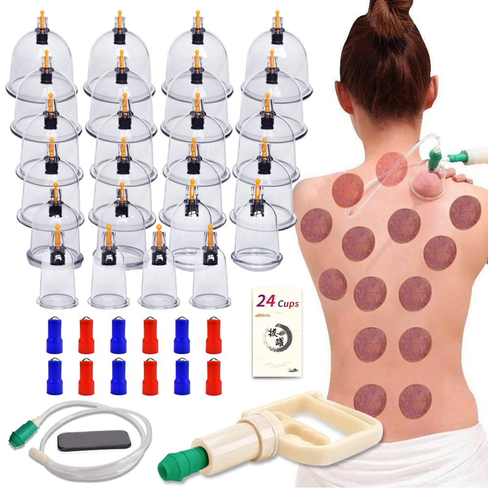 Premium 24-Piece Cupping Therapy Set with Vacuum Pump - Hijama Cupping Kit for Back Pain Relief, Cellulite Reduction & Muscle Relaxation | Chinese Acupuncture Cupping for Home Massage & Wellness Therapy