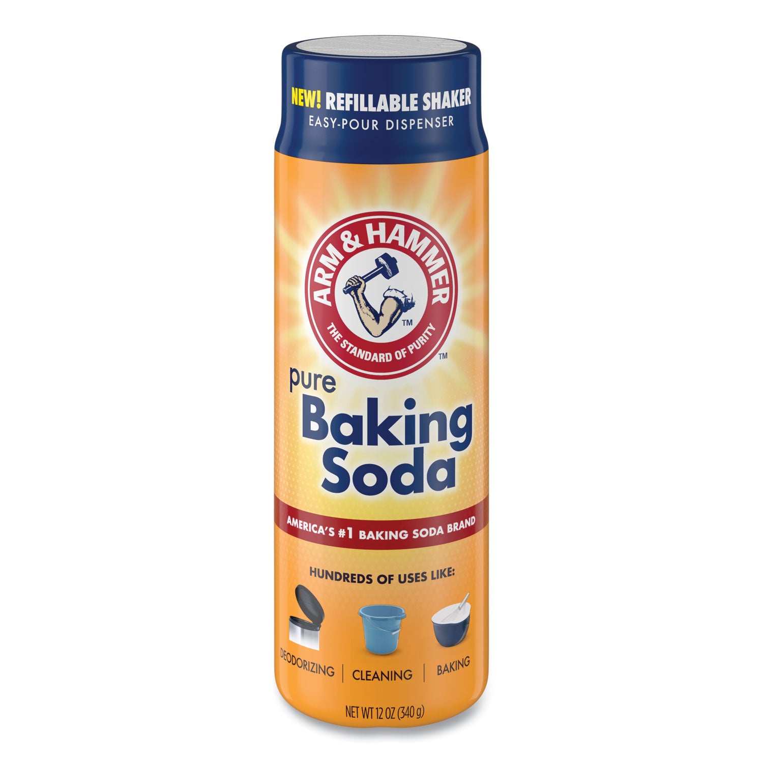 Arm & Hammer Baking Soda 12 oz - Refillable Shaker Canister (Pack of 6) | Natural Deodorizer & Cleaning Agent for Kitchen, Fridge, and Laundry