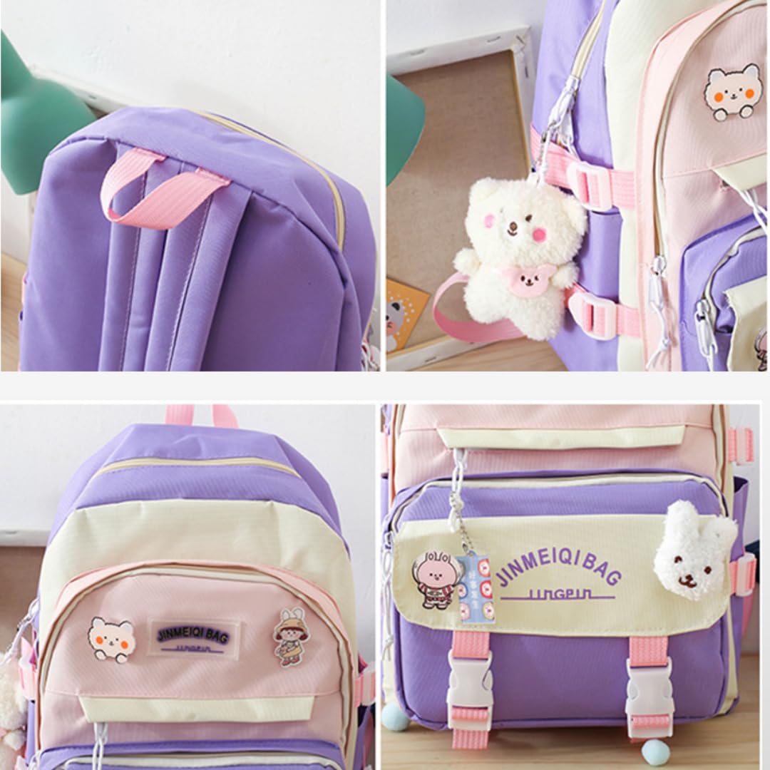 5Pcs Kawaii Cute Backpack Set for School - Aesthetic Green Backpack with Accessories | Perfect for Students, Anime Fans & Kawaii Lovers | School Supplies, Travel & Daily Use