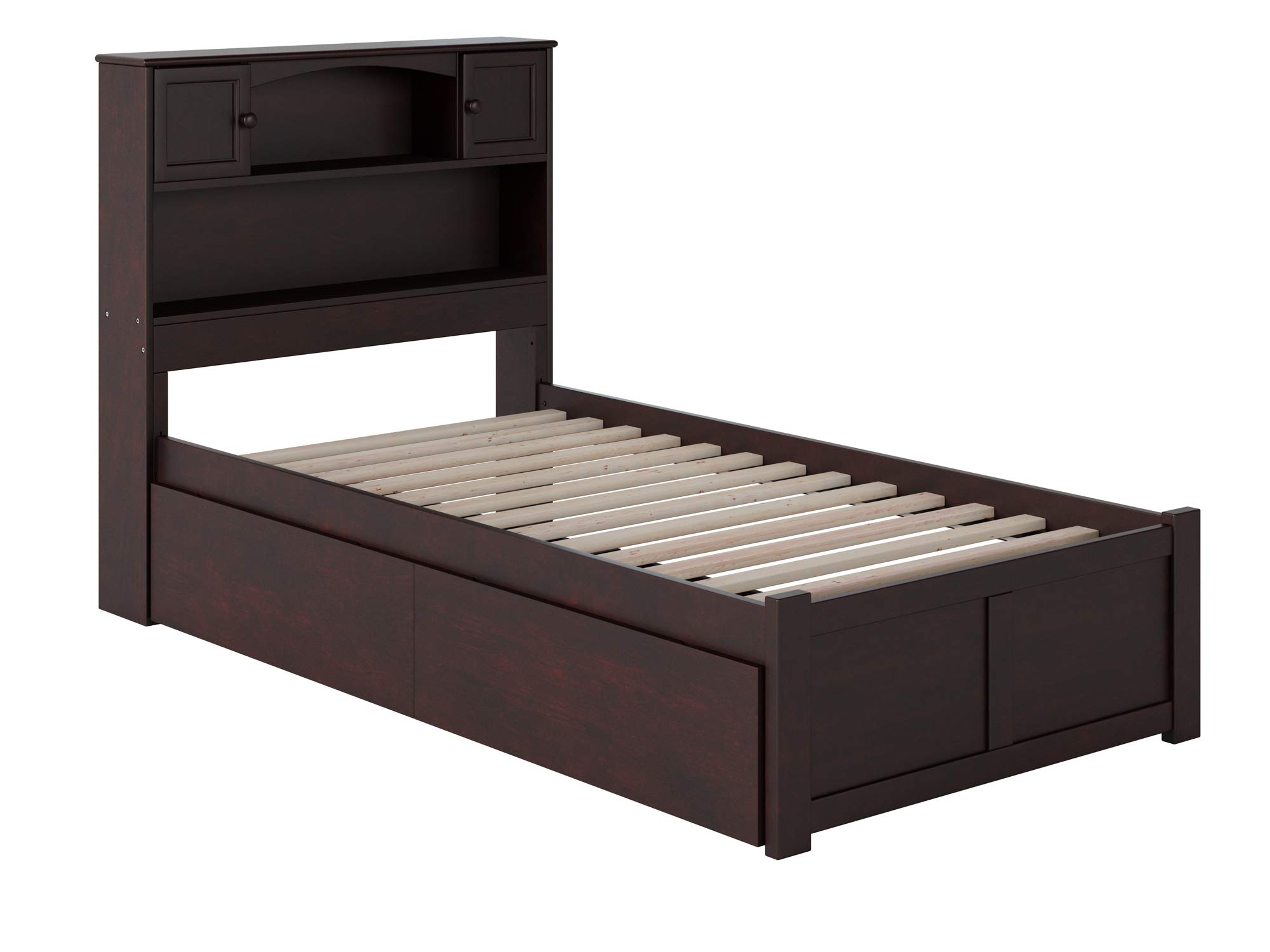 AFI Newport Platform Bed Frame with Flat Panel Footboard, Turbo Charger & Urban Bed Drawers - Twin/XL Size in Espresso Finish | Modern Bedroom Furniture for Small Spaces & Urban Apartments