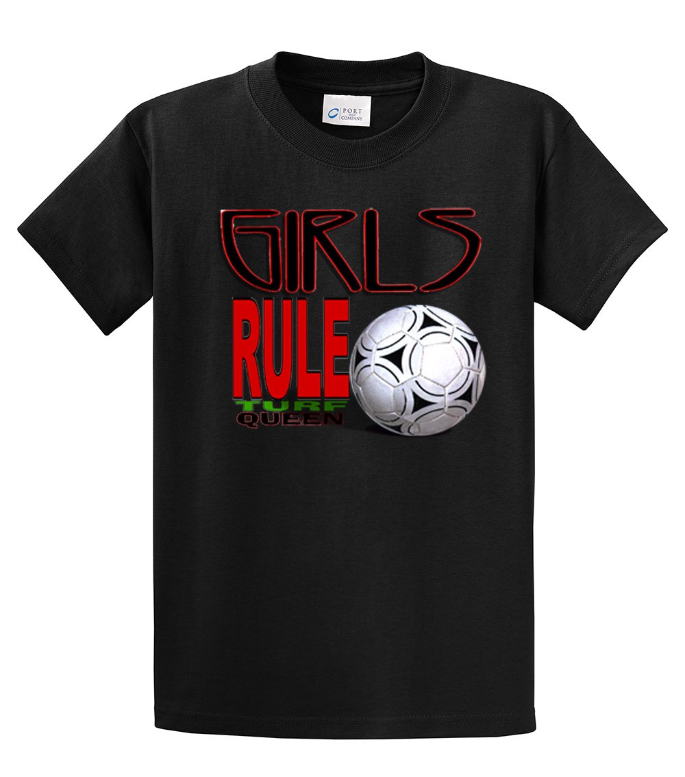 Girls Rule Soccer Tee Shirt - Turf Queen Black Athletic Top for Women & Teens | Perfect for Soccer Practice, Games & Fan Support