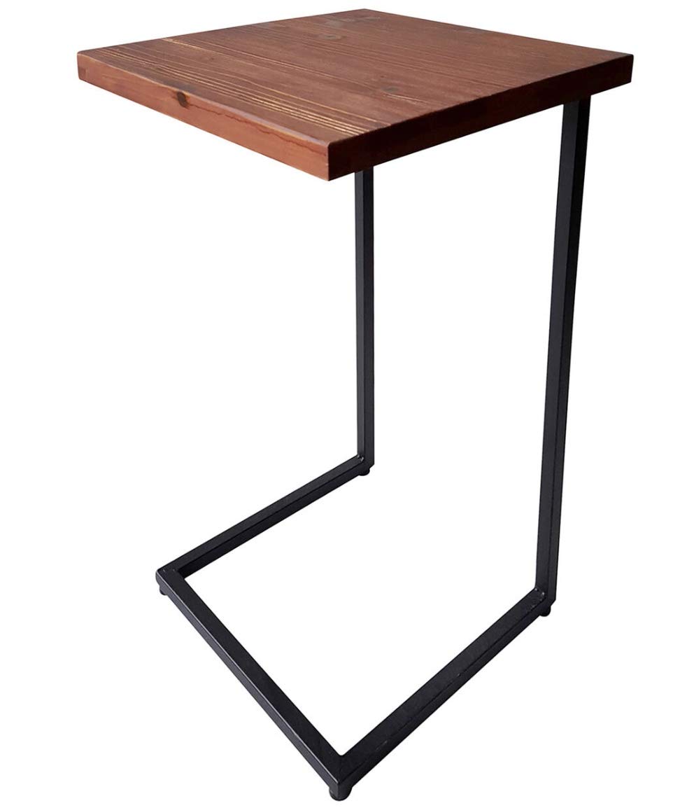 Wooden and Metal Side Table with C-Shaped Design - Perfect for Living Room, Bedroom, or Office as End Table, Nightstand, or Sofa Table