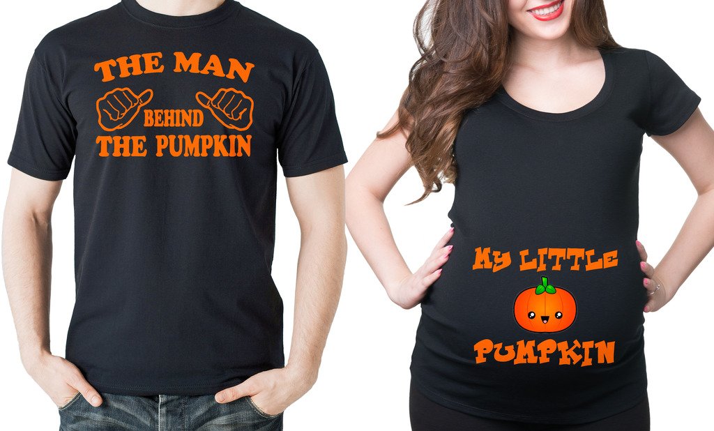 Halloween Maternity T-Shirts for Couples - Cute Pumpkin Pregnancy Shirts for Expecting Parents - Perfect for Halloween Parties, Photo Shoots & Baby Announcements