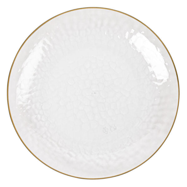 32-Piece Clear/Gold Hammered Round Plastic Dinnerware Set - Shatterproof BPA-Free Tableware for 16 Guests - Perfect for Outdoor Dining, Picnics, Parties & Wedding Receptions