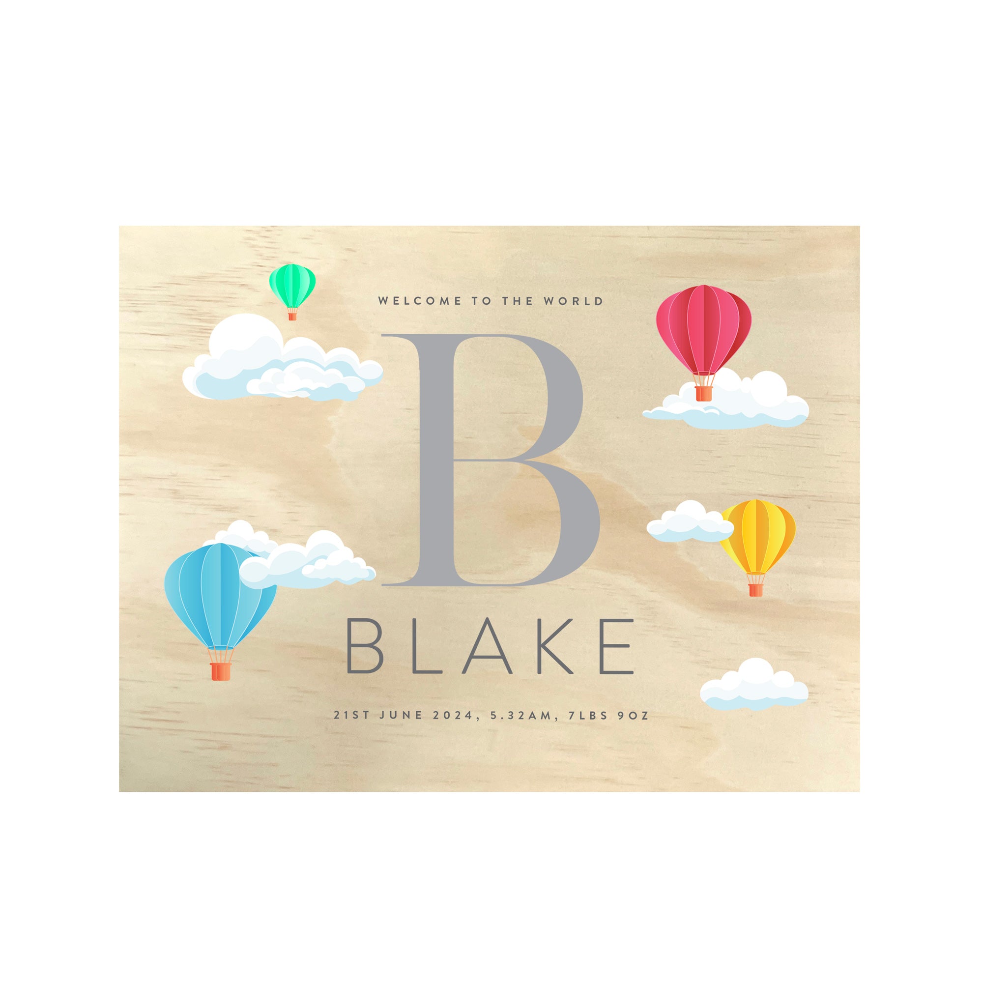 Personalized Hot Air Balloon Baby Memory Keepsake Box - 5 Sizes (16cm, 20cm, 26cm, 30cm, 36cm) - Perfect for Newborn Gifts, Christening Presents & Nursery Decor