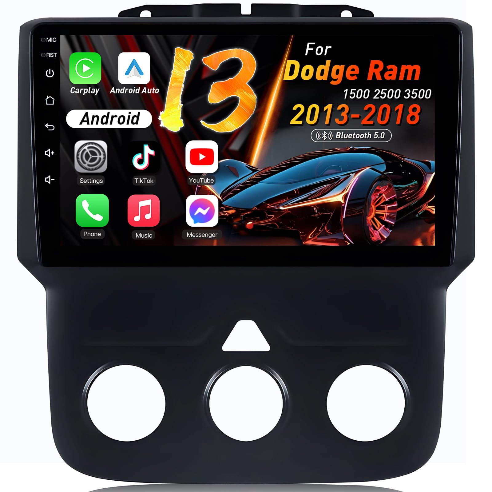 5G WiFi Car Stereo Radio for Dodge Ram 1500/2500/3500 (2013-2018) - Wireless Apple CarPlay & Android Auto - 4GB RAM 32GB ROM - 7