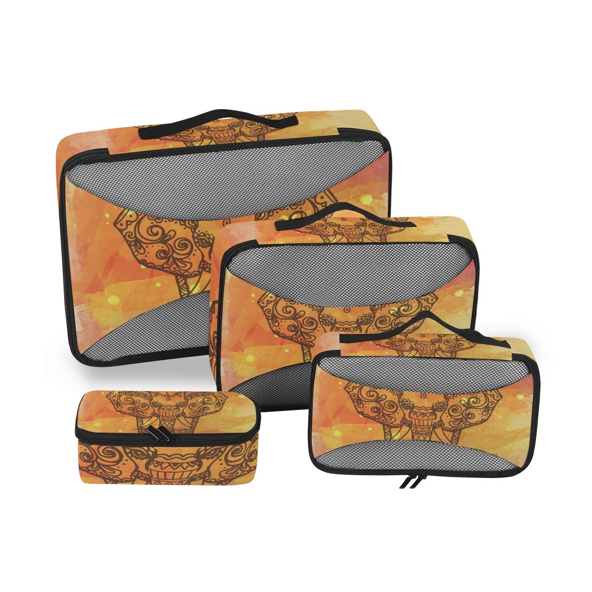 Indian Elephant Travel Packing Cubes Set - 4 Sizes Luggage Organizers for Laundry, Toiletries & Storage | Perfect for Kids, Women & Family Vacations | Compact & Packable for Easy Travel