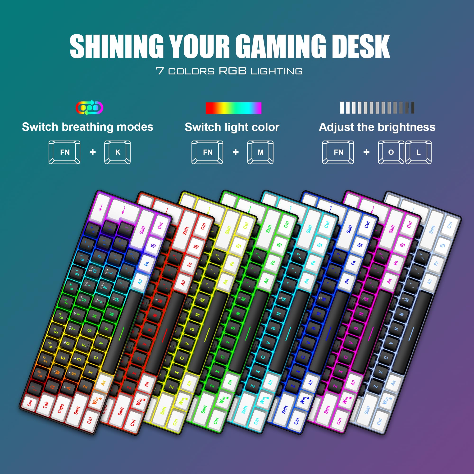 RedThunder 60% Mechanical Gaming Keyboard and Mouse Combo - 61-Key RGB Backlit Compact Keyboard with 7200 DPI Honeycomb Optical Mouse - Wired RGB Gaming Set for PC, PS5, Xbox (Black-White) - Perfect for Esports, Streaming & Office Work