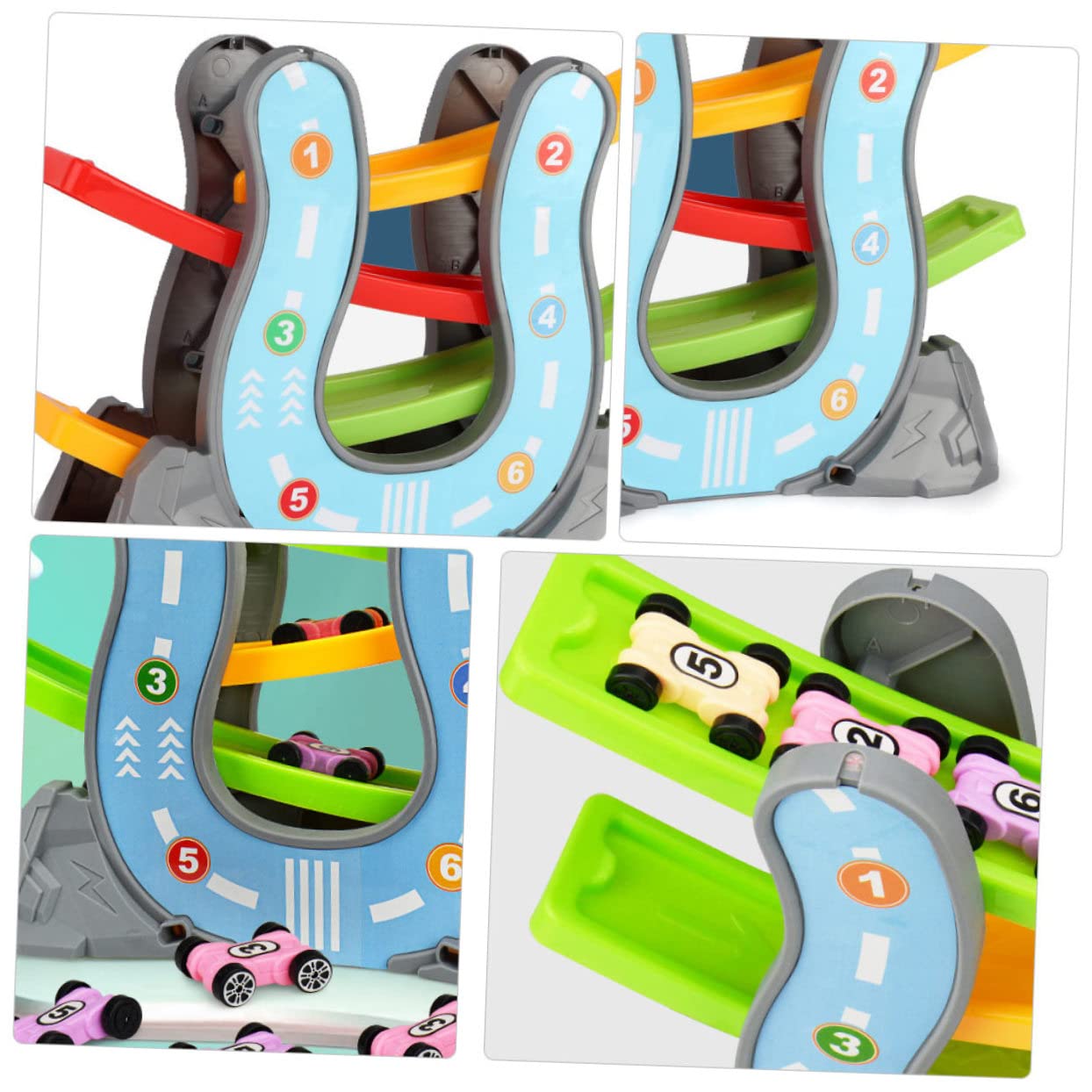 MUSISALY 1 Set Wooden Car Ramp Toy - Educational Sliding Race Track Playset for Toddlers, Kids - Grey - Perfect for Early Learning, Motor Skills Development & Indoor Playtime
