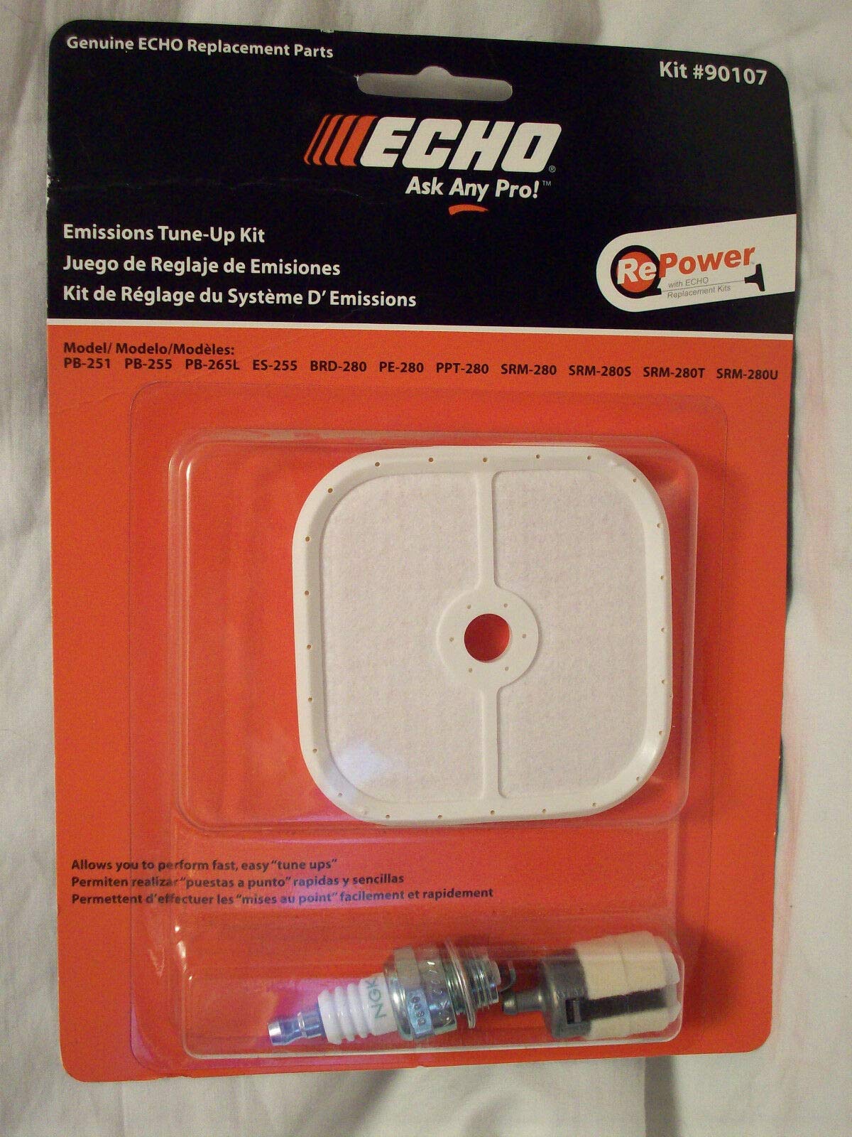 High-Performance Air Fuel Filter Tune Up Kit for Echo 90107 BRD-280 ES-255 HCA-266 PB-251 SRM-266 - Compatible with Chainsaws & Outdoor Power Equipment