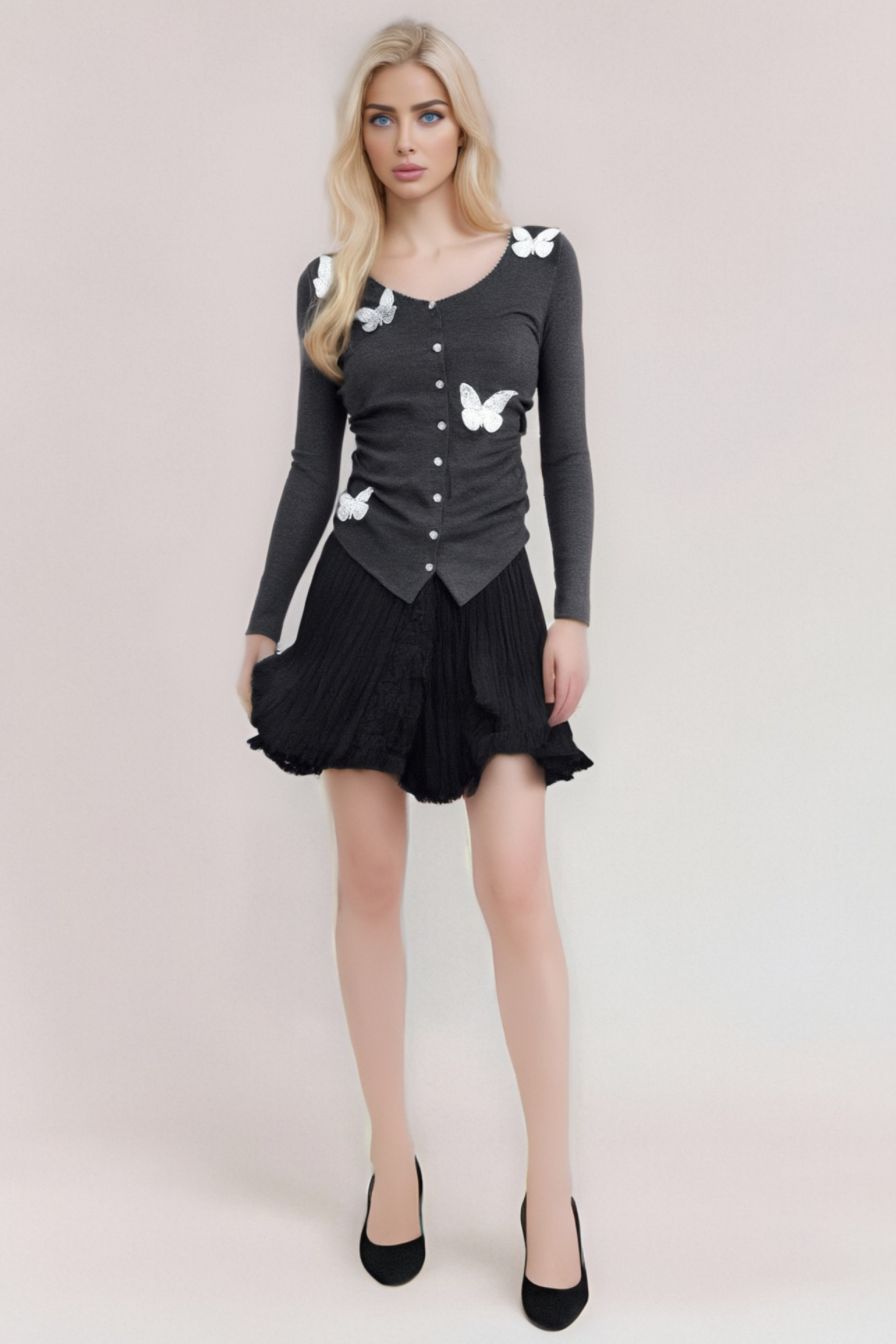 Elegant Grey Sequin Butterfly Cardigan for Women - Perfect for Parties, Weddings & Evening Events