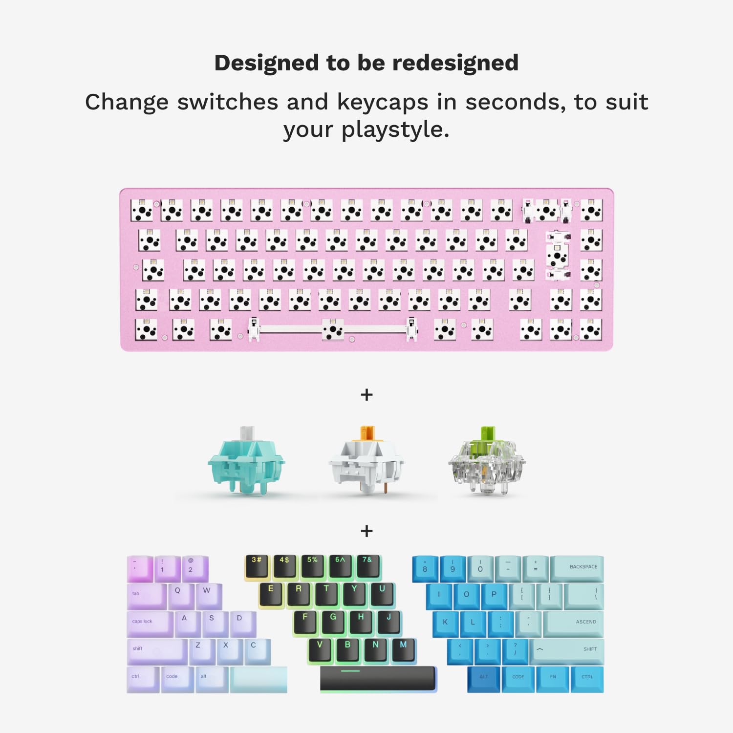 Glorious GMMK 2 65% Compact TKL Mechanical Gaming Keyboard - Pink Low-Profile Design with Hot-Swappable Cherry MX Style Switches & Double Shot PBT Keycaps - Perfect for PC Gaming, Esports & Streamer Setups
