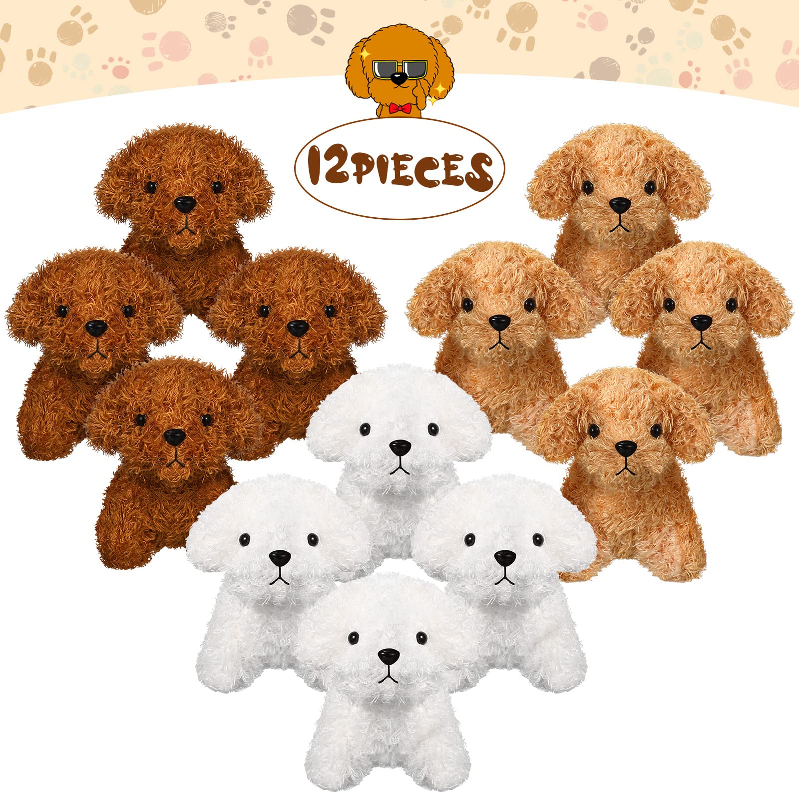 Skylety 12 Pack 5 Inch Mini Stuffed Dog Plush Toys - Soft Cute Puppy Plushies Bulk Set for Kids, Birthday Gifts, Party Favors, Nursery Decor & Cuddling Companions