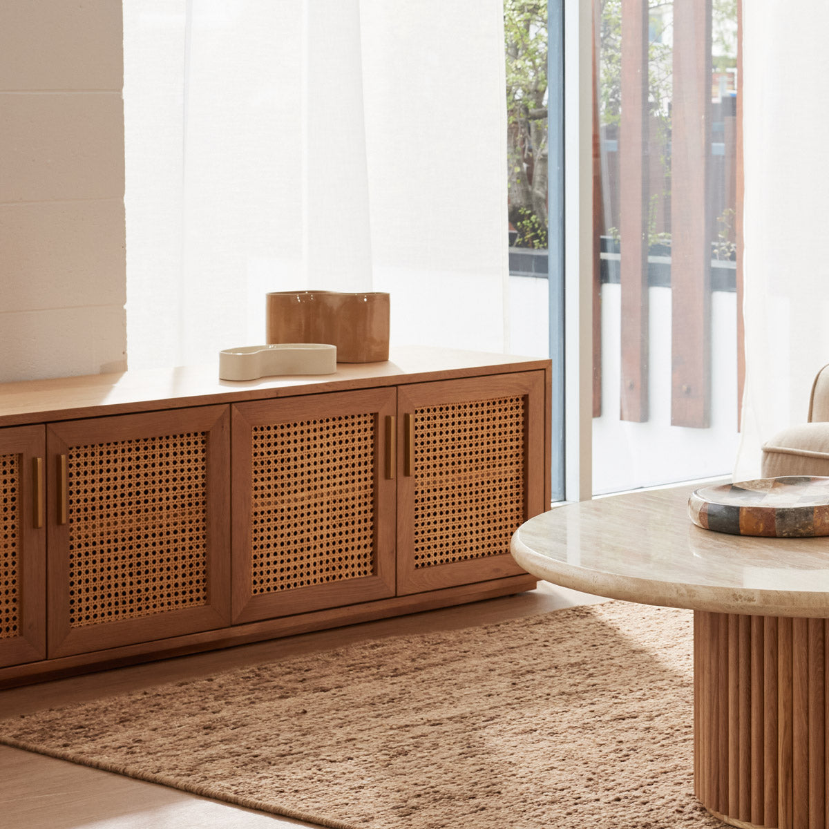 Extra Large Cuba Rattan TV Stand - Modern Rattan Entertainment Center for Living Room, Bedroom & Home Theater