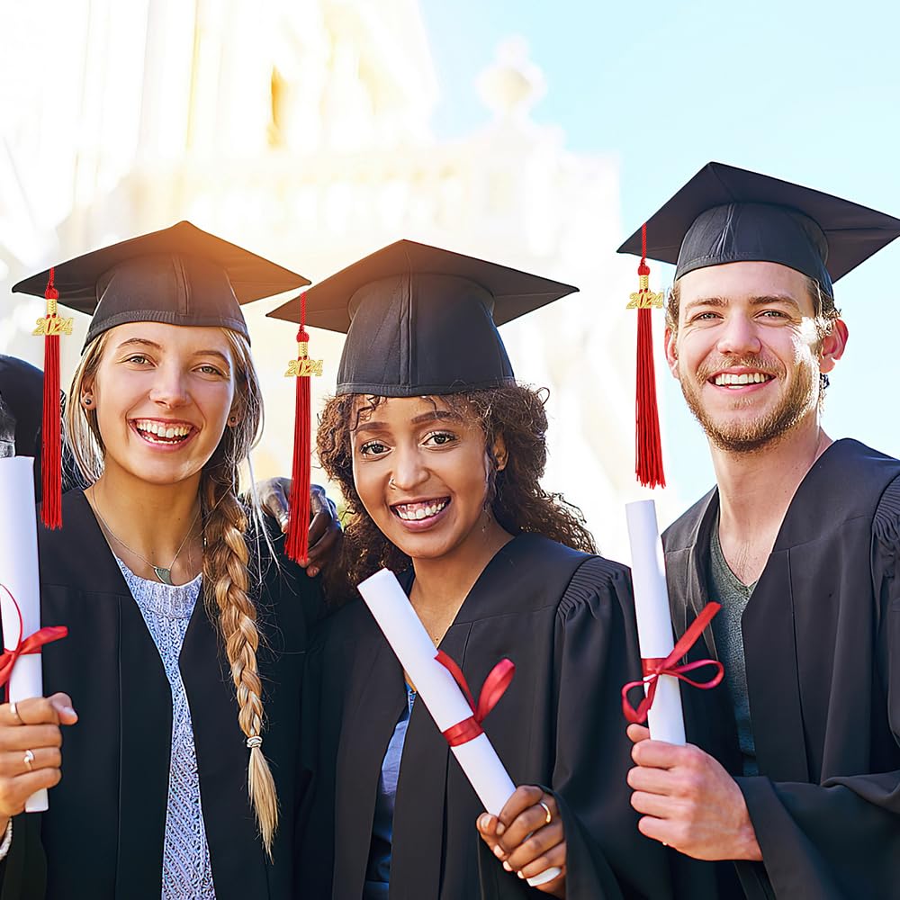 2024 Graduation Tassel Set - 2 Pack Red Commencement Tassel Charms for Cap Decorations | Perfect for High School & College Graduation Ceremonies, Photo Props and Keepsake Gifts