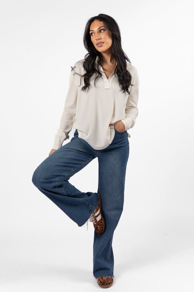 Stylish Cream Waffle Knit Collared Top for Women | Comfortable & Fashionable Blouse | Perfect for Office Wear, Date Nights & Casual Outfits