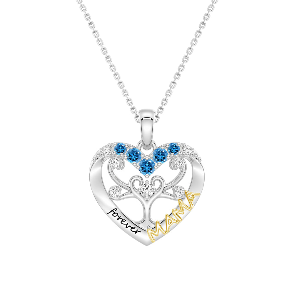 Custom Birthstone Heart Tree Necklace - Personalized Forever MAMA Pendant Jewelry for Women, Mothers, Grandmothers | Gift for Birthday, Mother's Day, Anniversary & Special Occasions