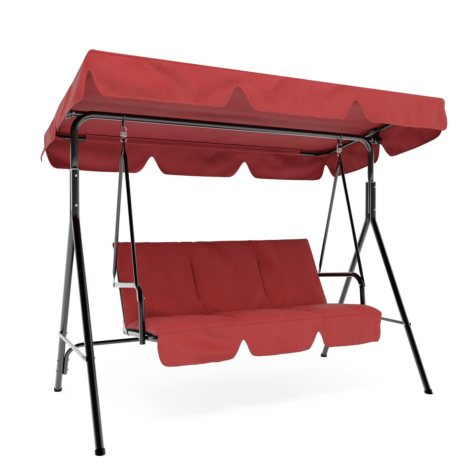GARVEE 3-Person Patio Swing Chair with Convertible Canopy & Adjustable Tilt - Outdoor Hanging Glider Lounge for Porch, Garden, Backyard - Comfortable Red Swing for Relaxing, Reading & Enjoying Nature