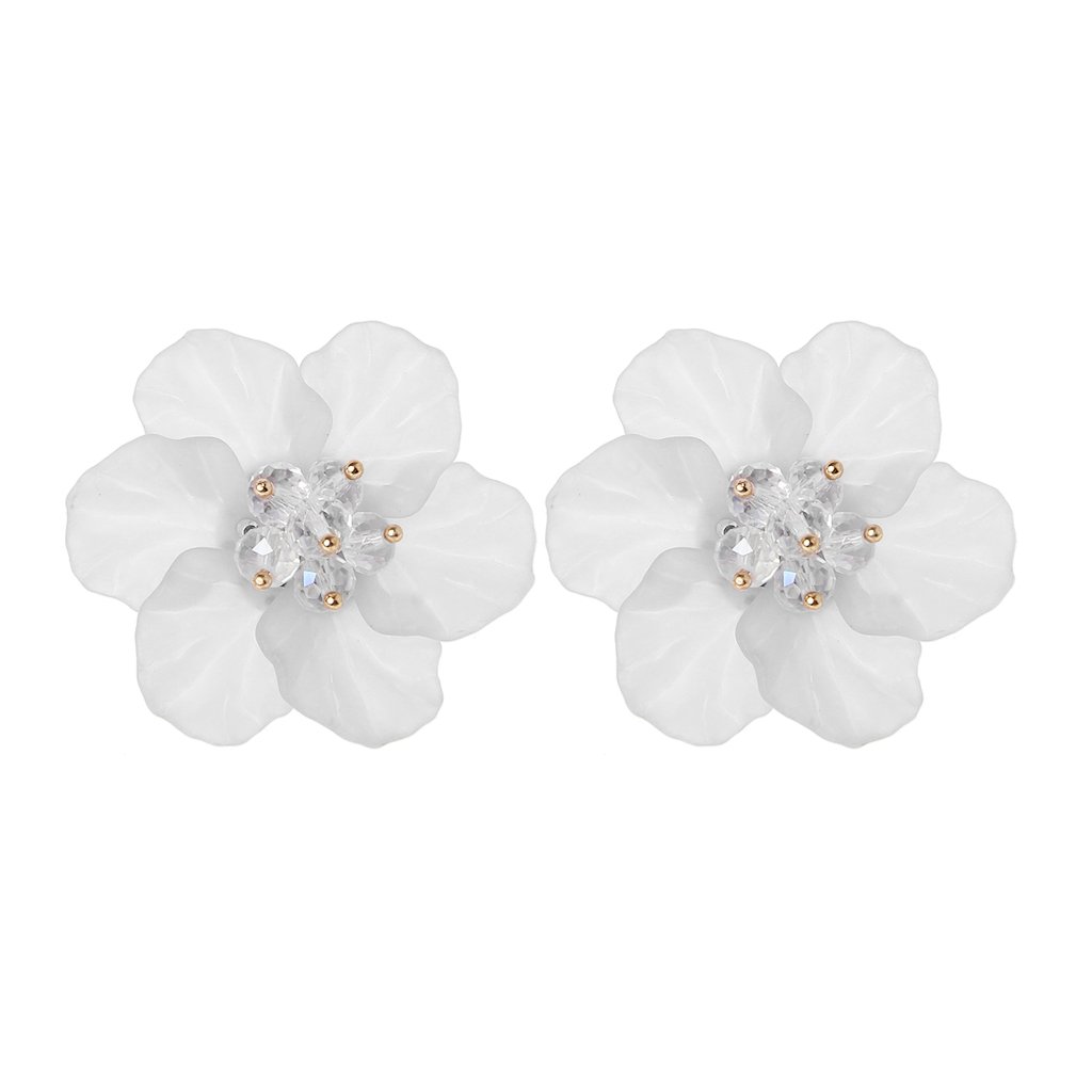 Richi 1 Pair Clear Acrylic Big Flower Petals Resin Stud Earrings for Women - Korean Style Dainty Ear Jewelry (White) | Perfect for Daily Wear, Parties & Special Occasions