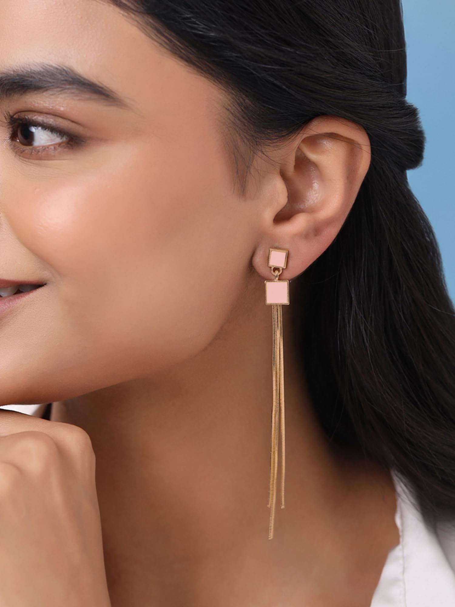 Golden Dangler Earrings for Women - 14K Gold Plated Long Chain Drop Earrings | Elegant Party & Wedding Jewelry | Perfect Birthday Gift for Her, Anniversary Present for Wife | Everyday & Special Occasion Wear
