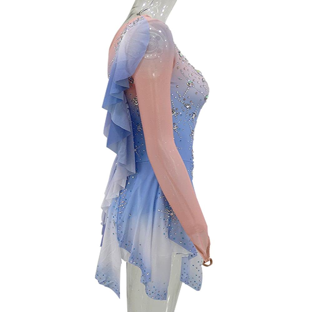 LIUHUO Girls Figure Skating Dress - Gradient Blue Training & Performance Costume for Kids - Perfect for Ice Skating Competitions, Shows, and Practice