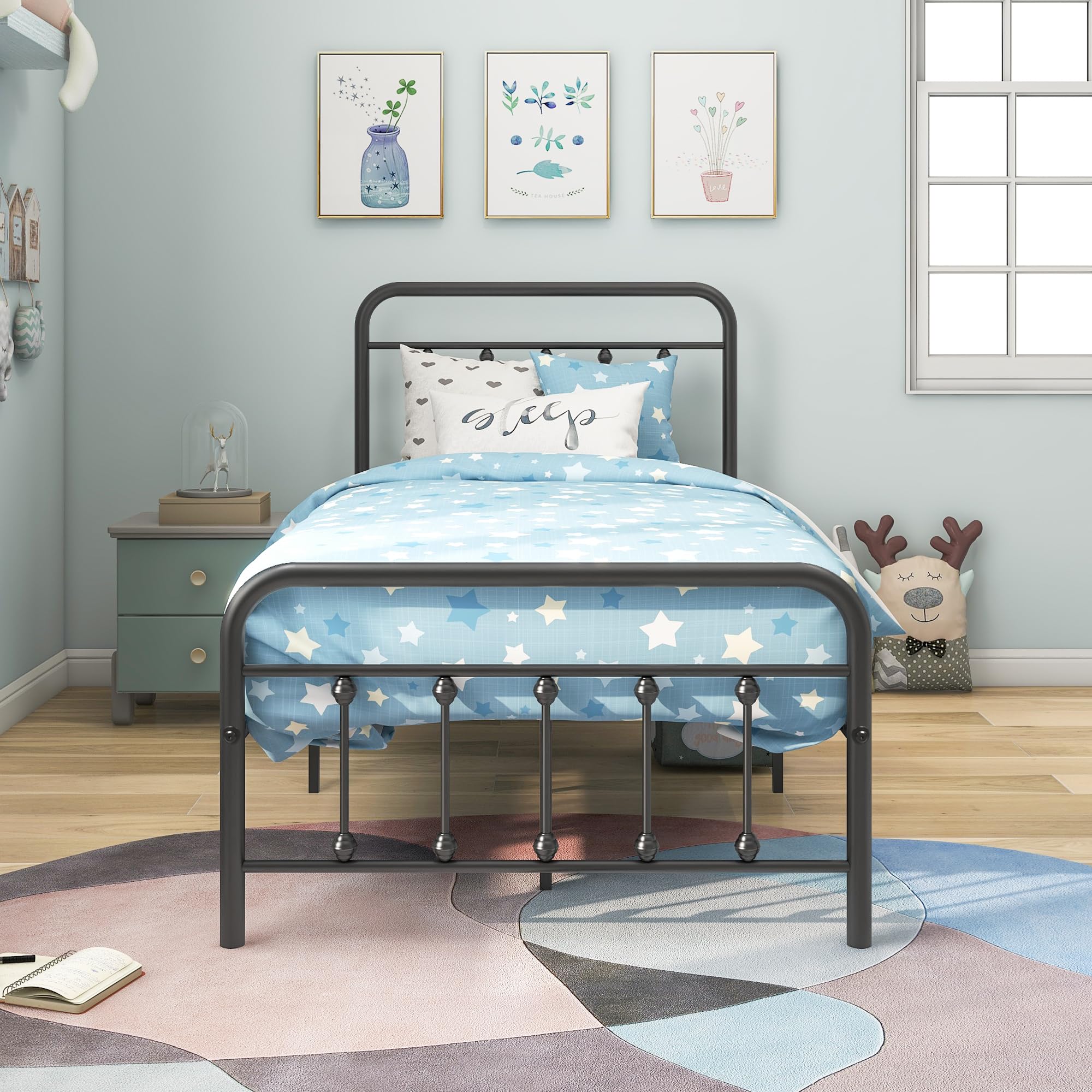 **Metal Platform Bed Frame with Headboard & Footboard - Twin Size, Black - No Box Spring Needed, Easy Assembly - Sturdy Mattress Foundation for Bedroom, Guest Room, Dorm**