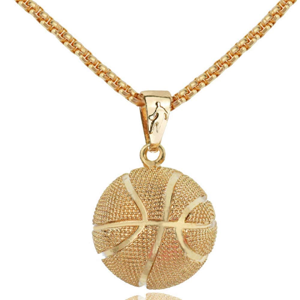 SKNGMO Basketball Pendant Necklace - Gold/Silver Stainless Steel Chain for Men - Perfect Gift for Basketball Fans & Hip-Hop Lovers