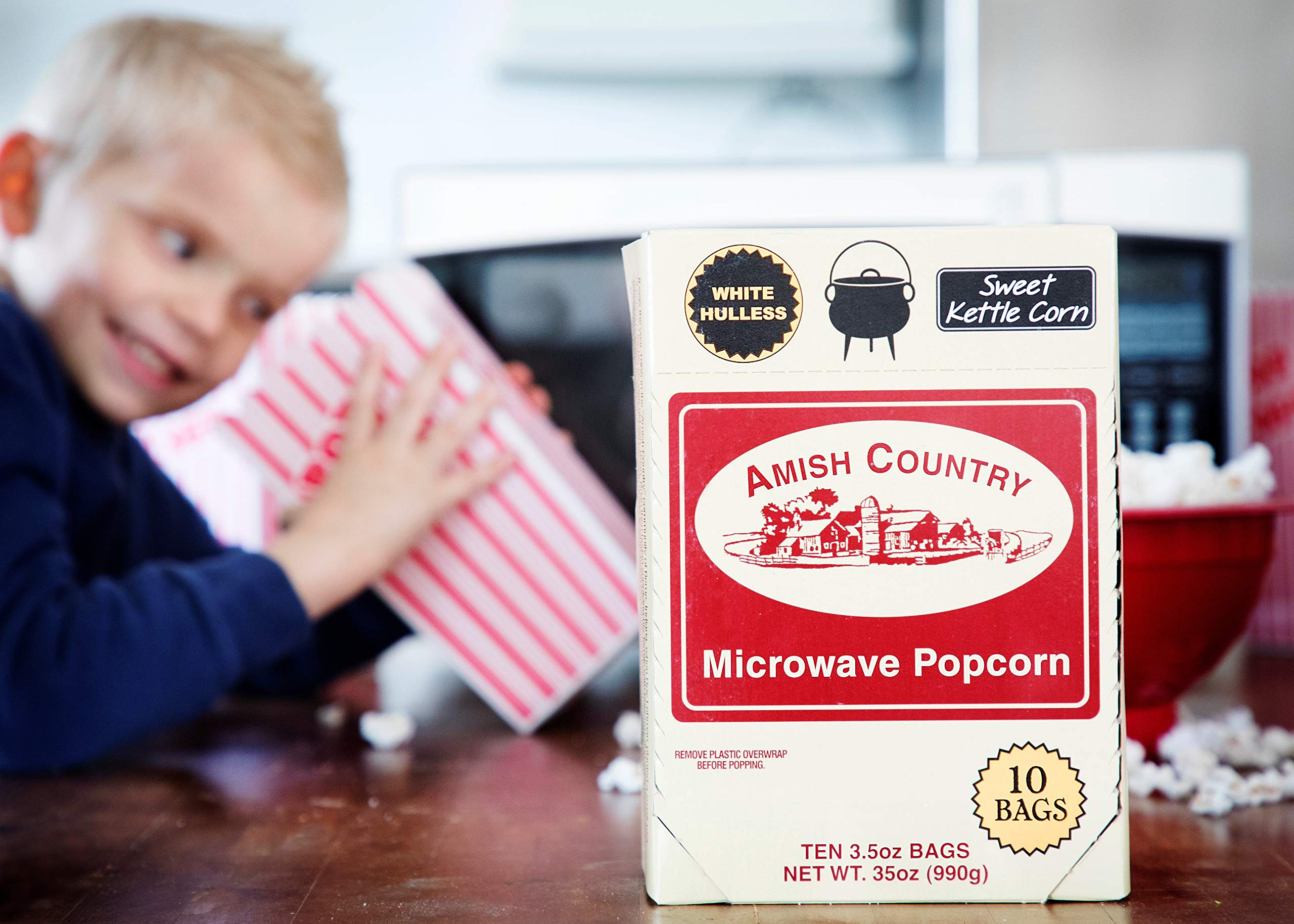 Amish Country Popcorn - Old Fashioned Microwave Popcorn, 10 Bags Sweet Kettle White Hulless - Non-GMO, Gluten Free, Kosher Certified - Perfect for Movie Nights, Snacking & Family Gatherings