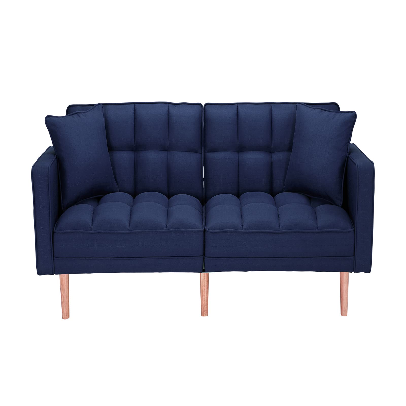 VERYKE Convertible Sleeper Sofa Bed - Modern Upholstered Tufted Fabric Futon with Solid Wood Frame & 2 Pillows - Navy Blue Couch for Living Room, Guest Room & Small Spaces