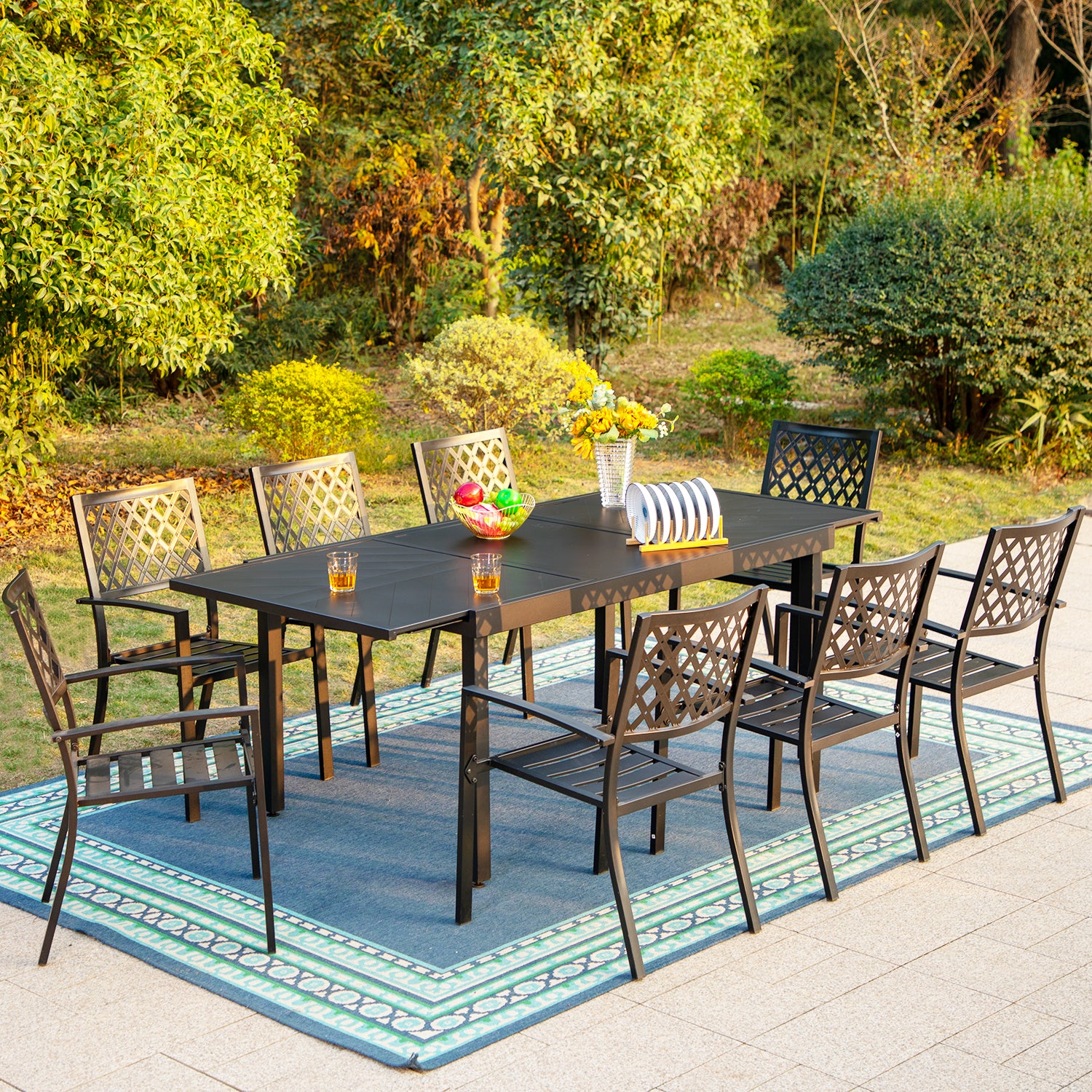 PHI VILLA 9-Piece/7-Piece Outdoor Patio Dining Set with Expandable Table & Steel Chairs - Perfect for Backyard, Garden, Poolside & Outdoor Entertaining