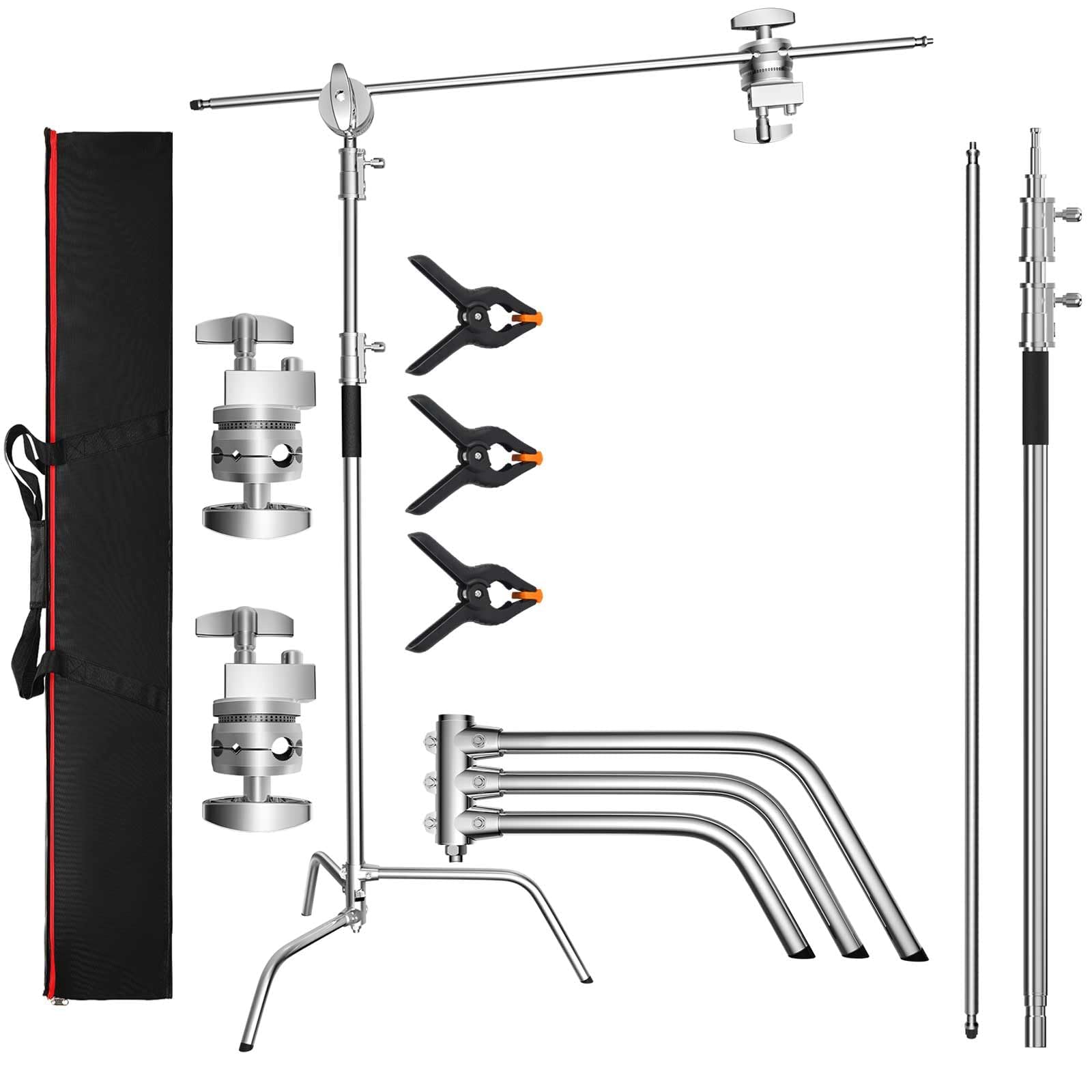 Heavy Duty C Stand with Boom Arm - 10.8ft Stainless Steel Photography Light Stand Kit, 4.2ft Adjustable Boom for Studio Softbox, Reflector & Lighting Equipment - Perfect for Photography Studios, Video Production & Film Sets
