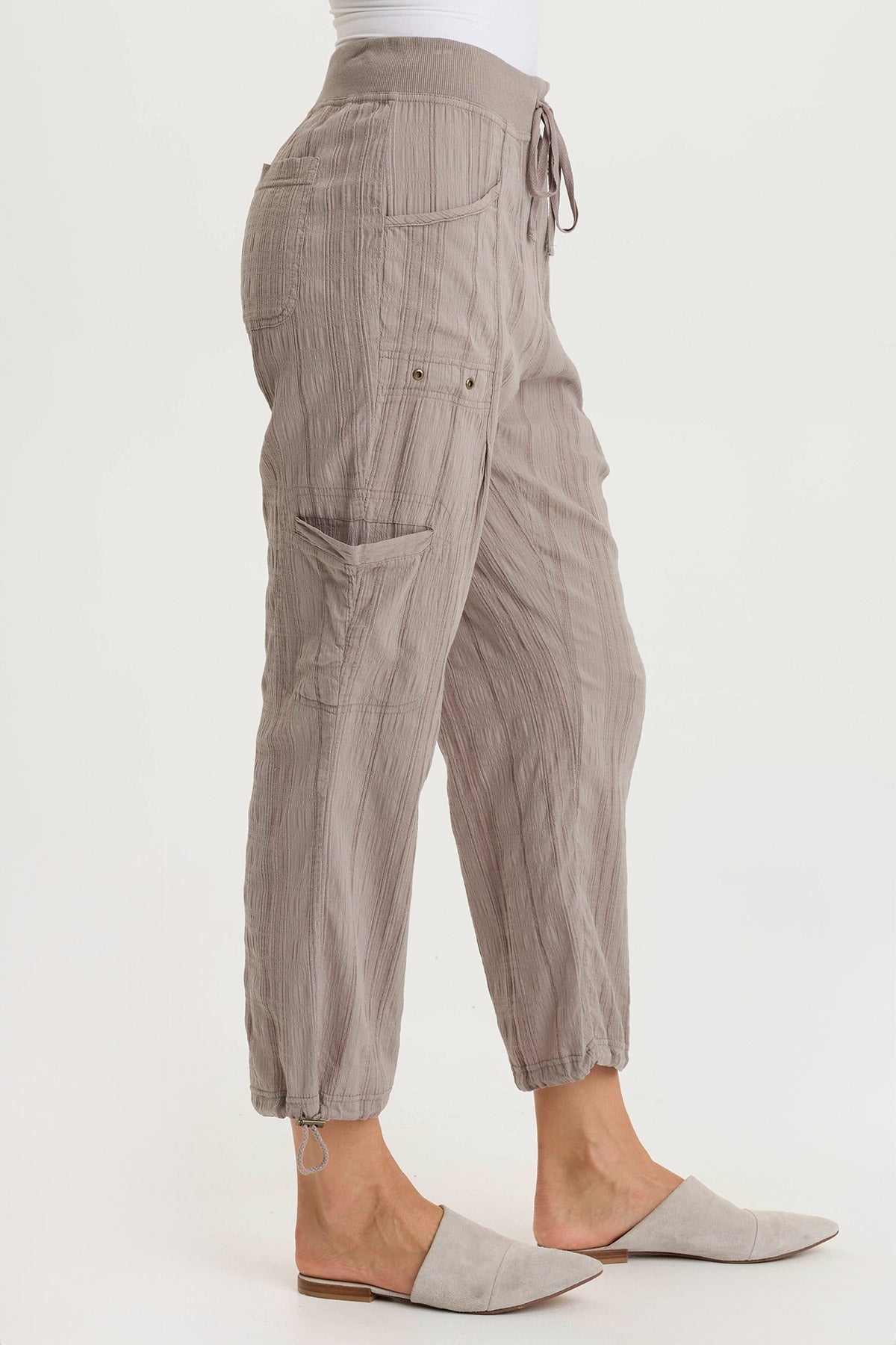 Ryle Textured Gauze Cargo Crop Pants for Women - Stylish High Waist Utility Pants for Casual Outfits, Streetwear & Summer Fashion