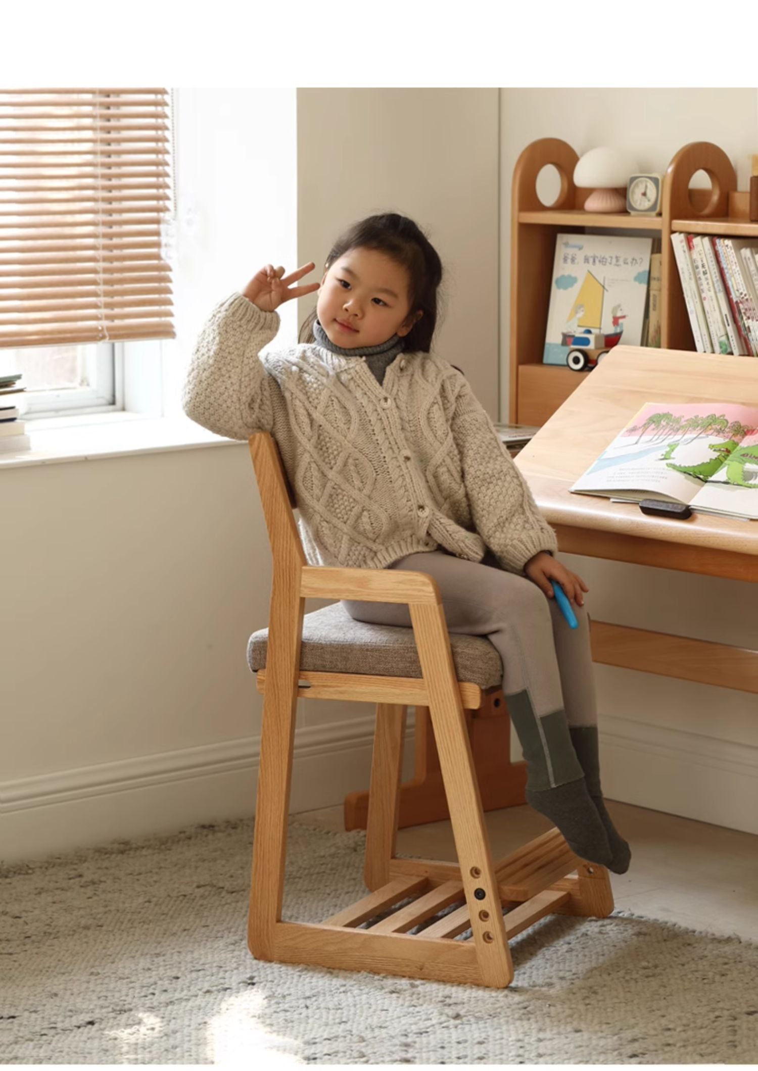 Solid Wood Lift Children's Chair - Beech & Oak Wooden High Chair for Kids - Perfect for Dining, Learning & Playtime at Home