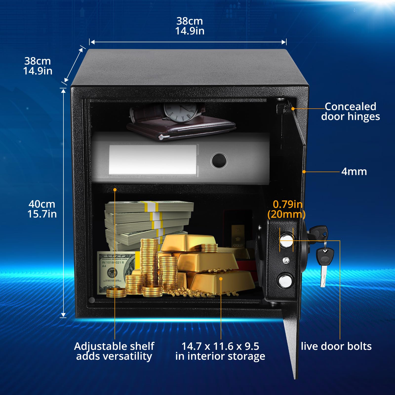 GARVEE 15.7x14.9 Inch Fireproof Steel Security Safe Box with Digital Keypad & Soft Interior Lining - Perfect for Home, Office, Jewelry & Cash Storage